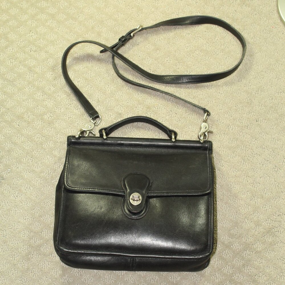 Vintage COACH Willis Bag 9927 Genuine Full Grain Leather Black Silver Strap